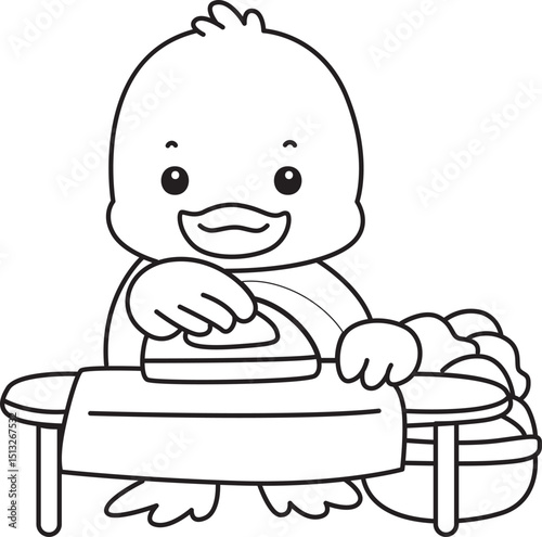 Lineart of Cute Duck icon. Outline of Funny baby Duck animal series stock illustration. life of fluffy Duck designs.