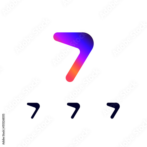 Technical logo number 7, digital cyber space numeral seven, set of three different thicknesses of the (regular, bold, thick) made futuristic style