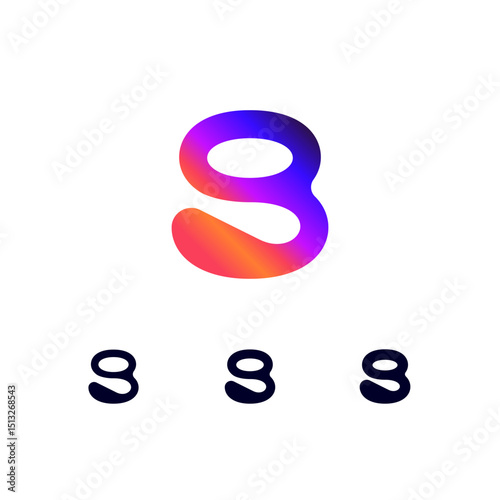 Technical logo number 8, digital cyber space numeral eight, set of three different thicknesses of the (regular, bold, thick) made futuristic style
