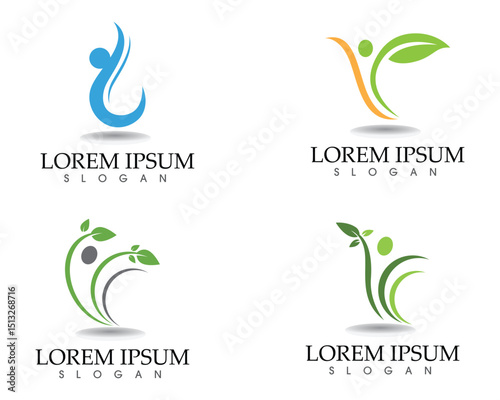 Health logo template and symbols leaf green