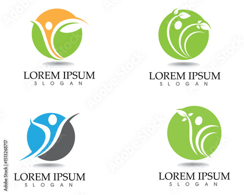 Health logo template and symbols leaf green