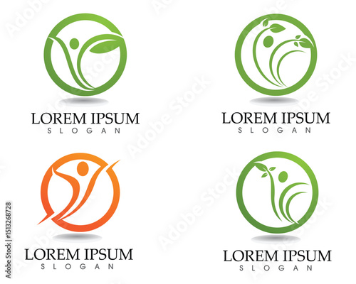 Health logo template and symbols leaf green