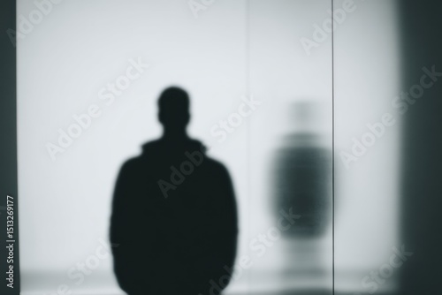 Silhouette of person standing before mirror with different reflection identity conflict concept