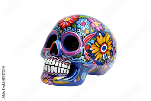 Skull with floral pattern on transparent background