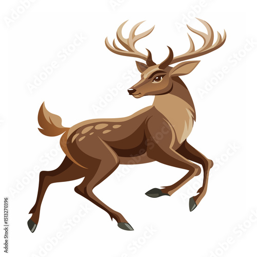 Cute Christmas deer cartoon vector illustration with a big red nose and antlers