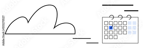 Cloud element linked to a marked calendar date, symbolizing data synchronization, scheduling, efficiency, and planning. Ideal for technology, productivity, cloud computing, time management