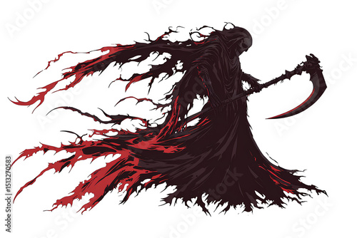 Scary monster with a scythe on transparent background