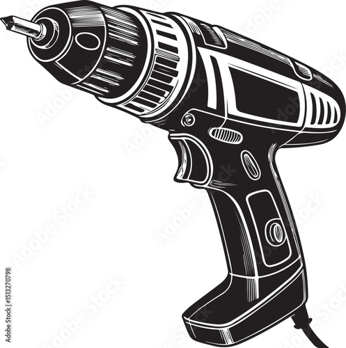 Heat gun Tool, Vector Illustration, Sketch Drawing Line Linear Symbol Icon Engraving Coloring Book, Hand-drawn Black and White Isolated