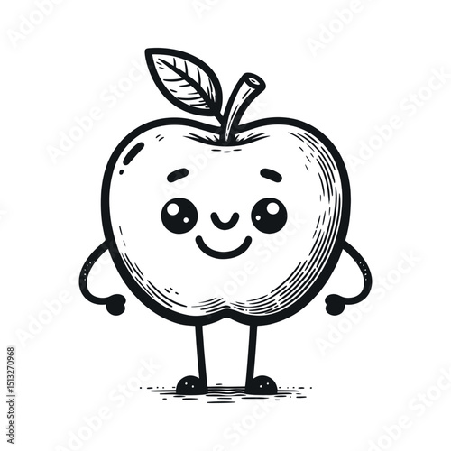 happy cartoon apple character, vector illustration