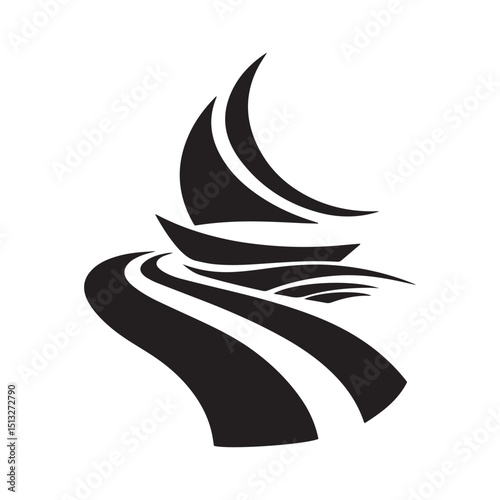 minimalist logo, black and white, abstract, vetor, boat, river