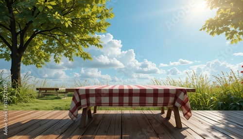 Picnic Table in Sunny Landscape