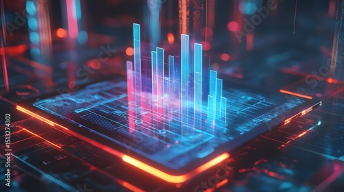 A tablet with holographic revenue graphs hovering above it
