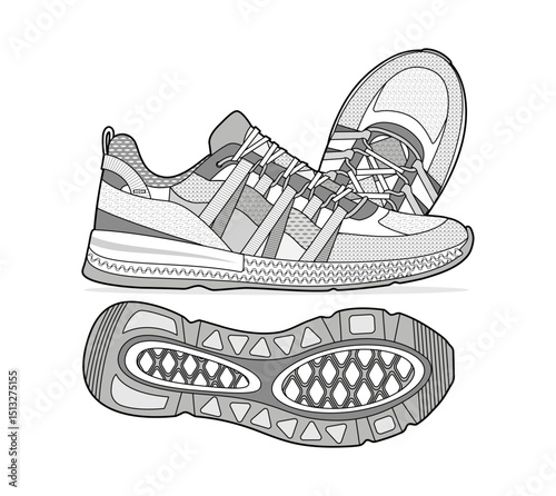 Sneaker illustration, sneaker drawing, adobe illustrator file, vector illustration, vector drawing of sneaker, footwear, fashion design, footwear illustration, fashion illustration, footwear design