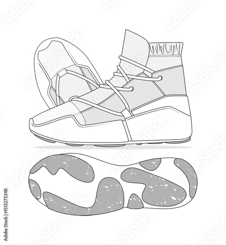 Sneaker illustration, sneaker drawing, adobe illustrator file, vector illustration, vector drawing of sneaker, footwear, fashion design, footwear illustration, fashion illustration, footwear design