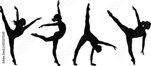 Silhouettes of Ballet Dancers in Graceful Poses - Elegant Dance Movement Vector