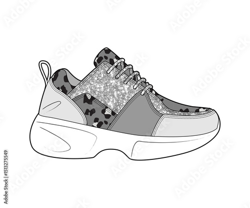 Sneaker illustration, sneaker drawing, adobe illustrator file, vector illustration, vector drawing of sneaker, footwear, fashion design, footwear illustration, fashion illustration, footwear design