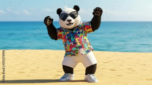 Animated panda bear on beach