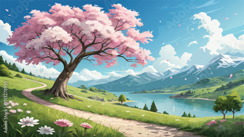 spring landscape with cherry blossoms
