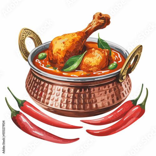 Chicken Vindaloo in Copper Handi with Chili Garnish