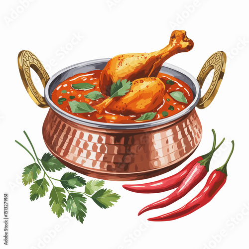 Chicken Vindaloo in Copper Handi with Chili Garnish