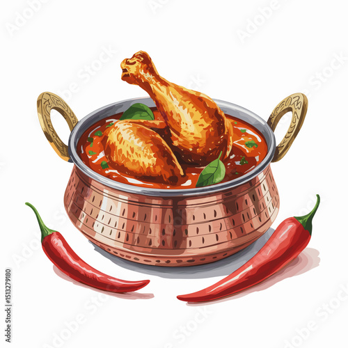 Chicken Vindaloo in Copper Handi with Chili Garnish