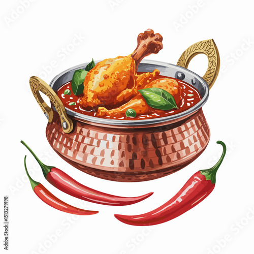 Chicken Vindaloo in Copper Handi with Chili Garnish
