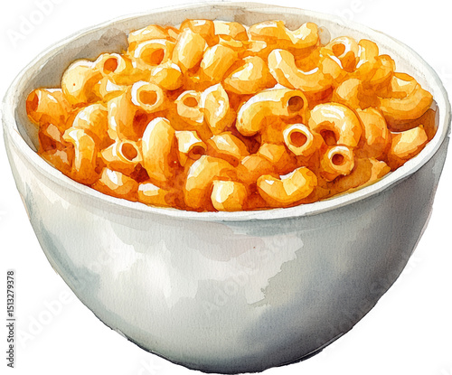 mac and cheese in white bowl watercolor art drawing painting 