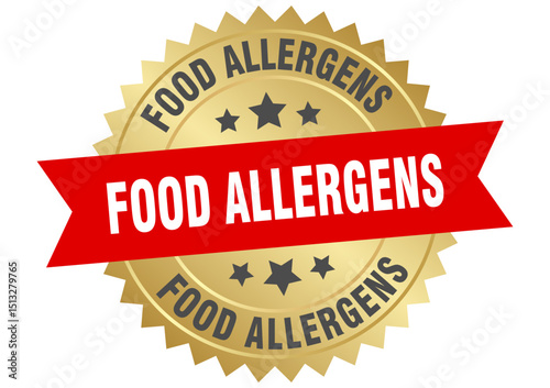 food allergens. food allergens round red and gold label isolated on transparent background