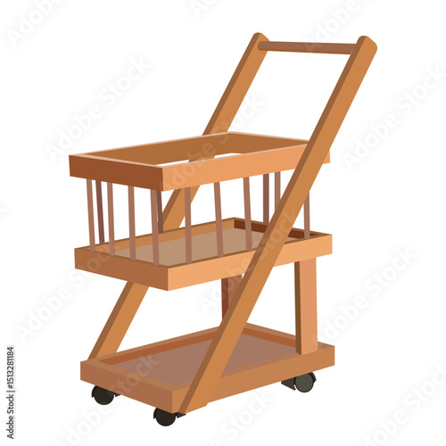 Wooden kitchen trolley cart with wheels and storage baskets for home use design