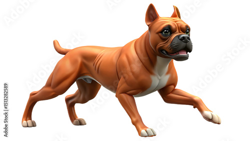 Illustrated and stylized running boxer dog against a black background ready to pounce
