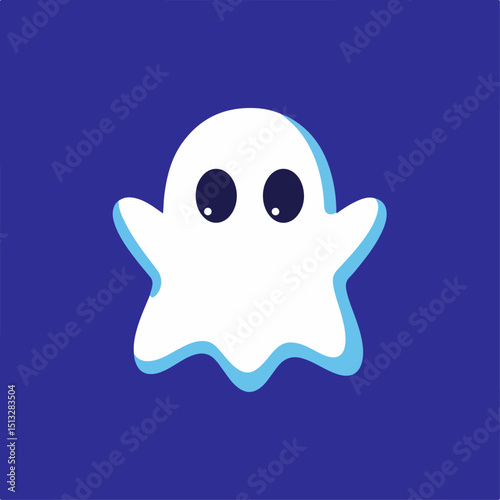 Cute Halloween ghost illustration for kids.  Friendly ghost design perfect for spooky season cards. Adorable ghost image ideal for children's Halloween party invitations or announcements. This cute Ha