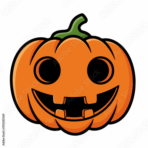 Happy Halloween pumpkin carving design. Cute smiling jack-o'-lantern face for autumn holiday celebrations. This Halloween pumpkin is perfect for greeting cards, invitations, or seasonal decorations. H