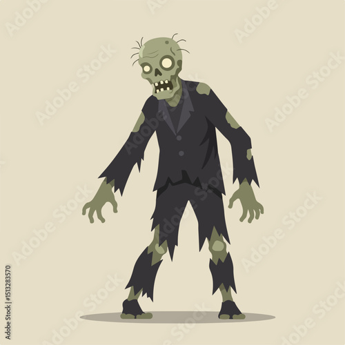 Spooky zombie in tattered suit walking slowly. Zombie character design for halloween decorations. This scary zombie illustration is perfect for horror themed projects.