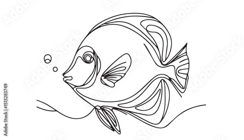 Continuous one single minimal line drawing Blue tang