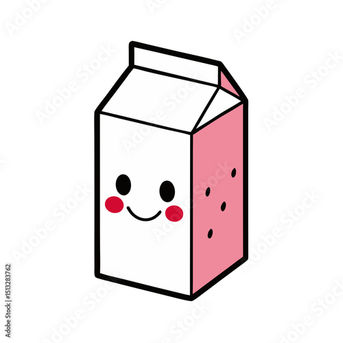 Cute Milk Carton with Strawberry Design and Winking Face Flat vector illustration isolated on white background