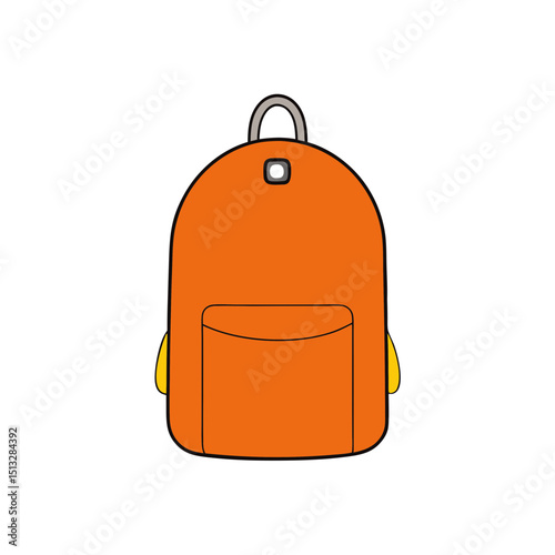 Orange Backpack with Side Pockets and Front Zipper Flat vector illustration isolated on white background