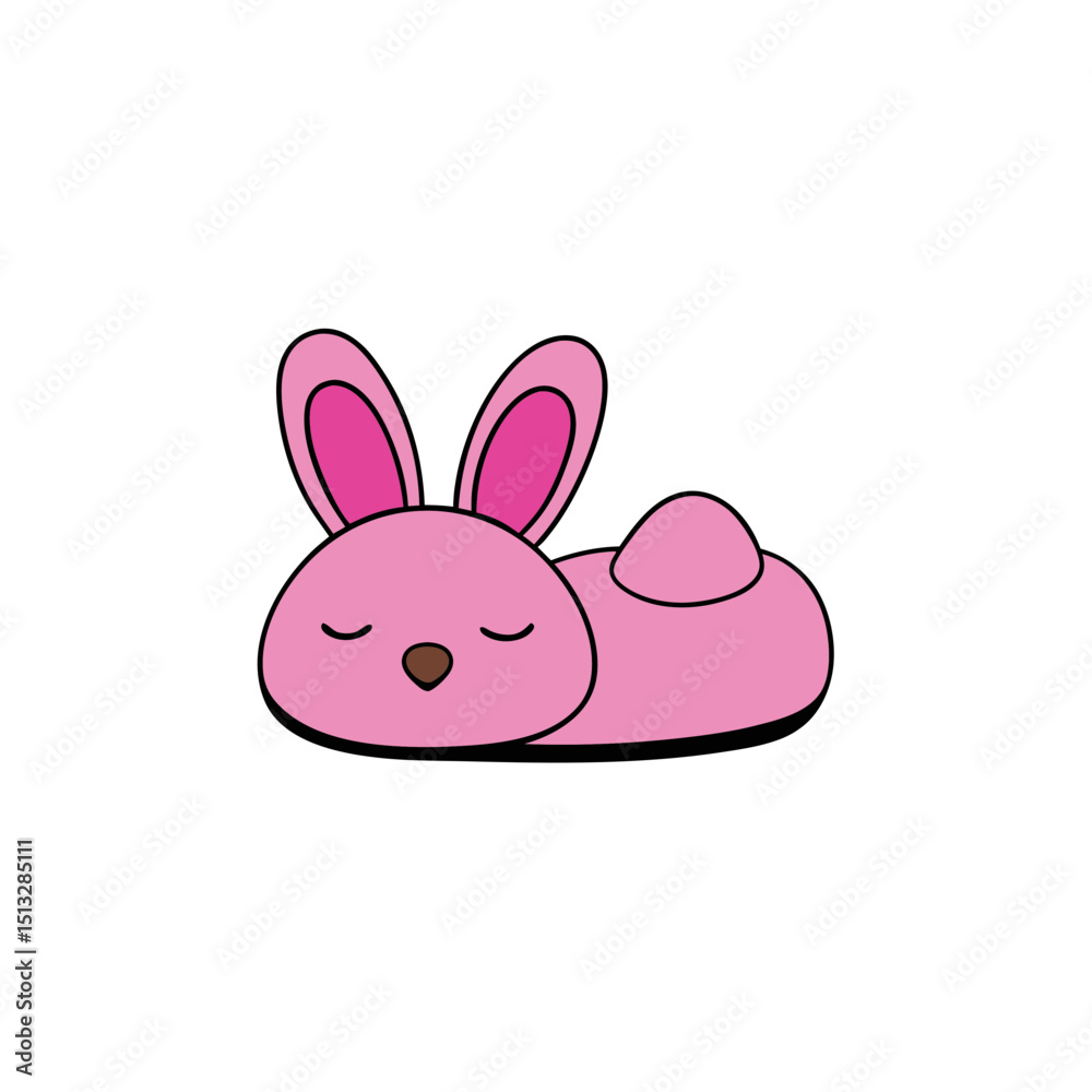 Fototapeta premium Pink Bunny Slippers with Tiny Ears and Sleepy Face Flat vector illustration isolated on white background