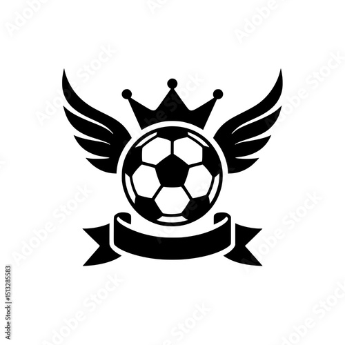 King Football Emblem: Club Logo with Ball, Crown, and Wings