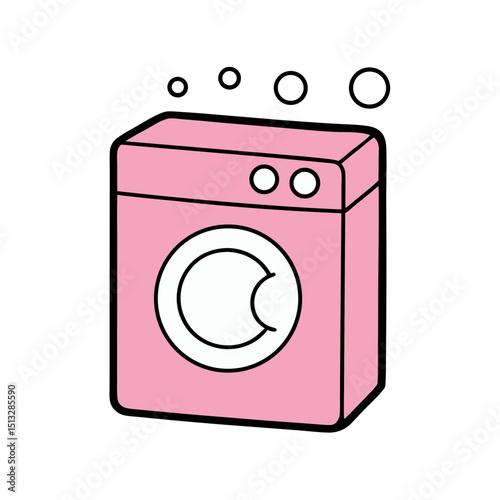 Pink Washing Machine with Bubbles and Cute Buttons Flat vector illustration isolated on white background