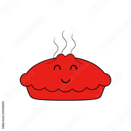 Red Apple Pie with Steam and a Lattice Crust Smiling Flat vector illustration isolated on white background