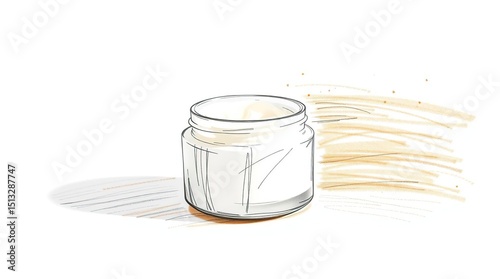 Hand-drawn Sketch  A Simple White Cream Jar in Natural Sunlight