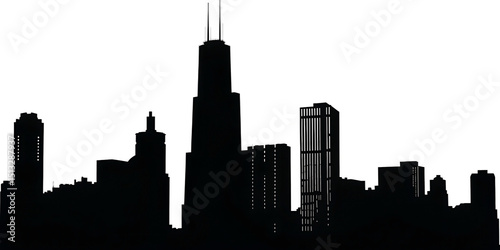 Chicago skyline silhouette isolated on a white background png ai generated