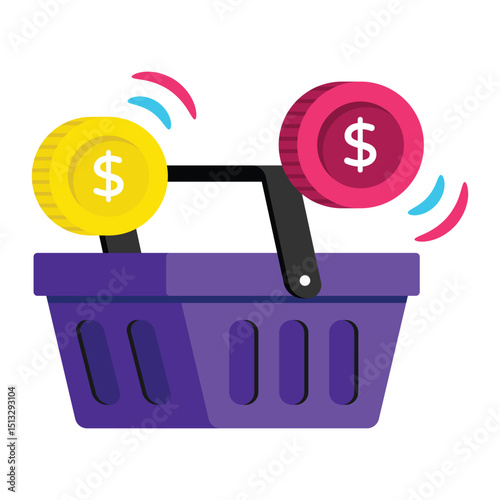 Money Basket Vector style icon. Eps 10 file 