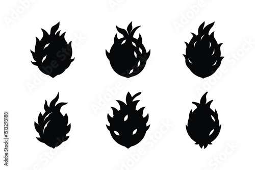 set of black silhouettes of fire