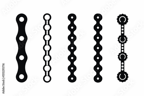 set of chain vector silhouette illustration isolated on white background