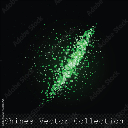 Green bokeh lights on transparent background, line of green stardust. Vector (EPS) illustration