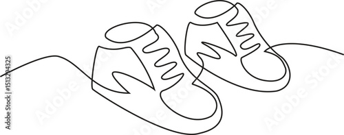 One continuous single line of baby shoes, baby one line stylish shoes, Vector Illustraiton.