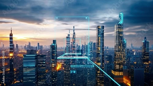 Wallpaper Mural Modern city skyline with advanced technology overlay and vibrant cityscape Torontodigital.ca