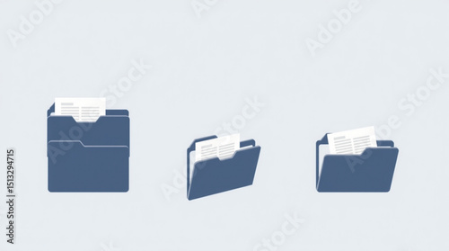 Three blue folders containing white documents displayed on a light blue background in a simple style created with generated ai