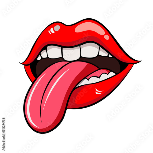 Expressive Red Lips with Tongue Out
Playful and Bold Pop Art Style Mouth